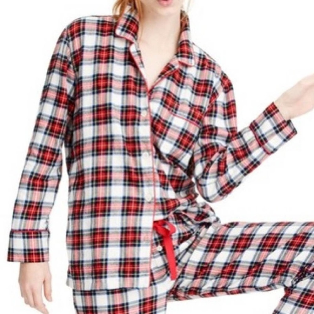 J.Crew Women's Plaid Red Blue White flannel pajama Top Bottom set -  SZ S